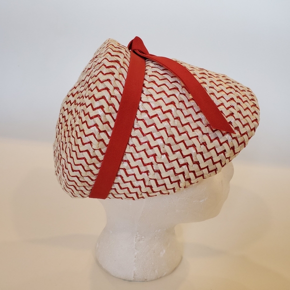 LILLY DACHE 1940s straw hat red & cream vintage main image 5